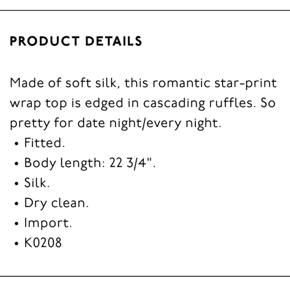 Madewell 100% Silk Ruffle-Hem Wrap Top in Starry Night Sz. Sm - Picture 15 of 16